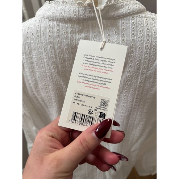 NWT Sezane Marinette Cotton Eyelet Shirt in White Ecru Size 36 / 4 - Picture 3 of 4